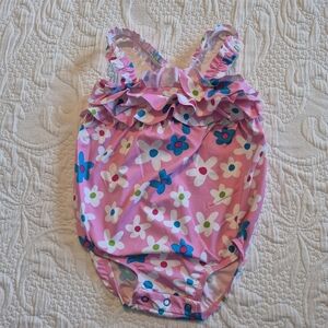 Hatley girls 3-6 months pink floral design swim suit, 3 snap inseam VGUC